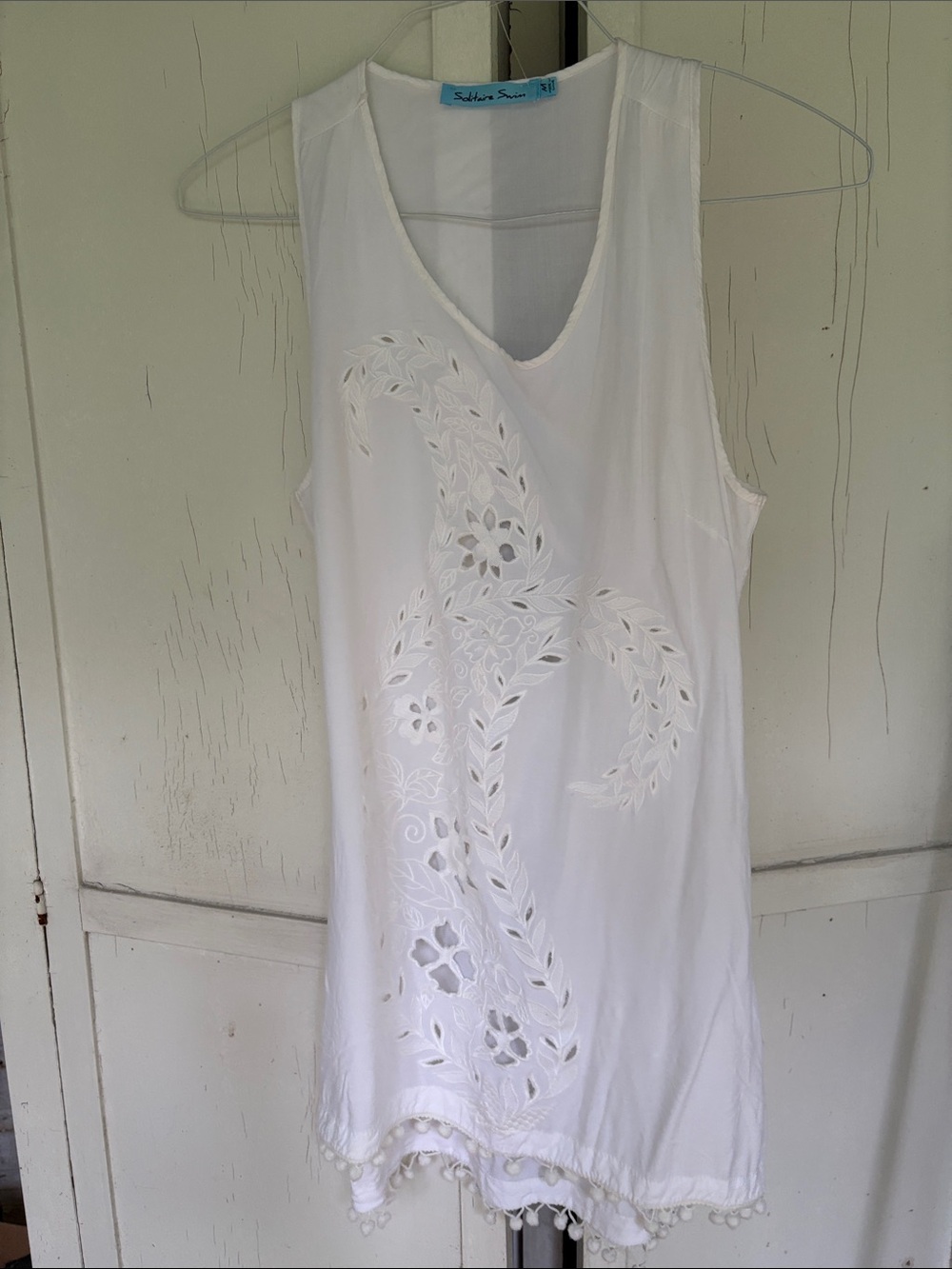 Solitaire White Pom-Trim Sleeveless Tank
